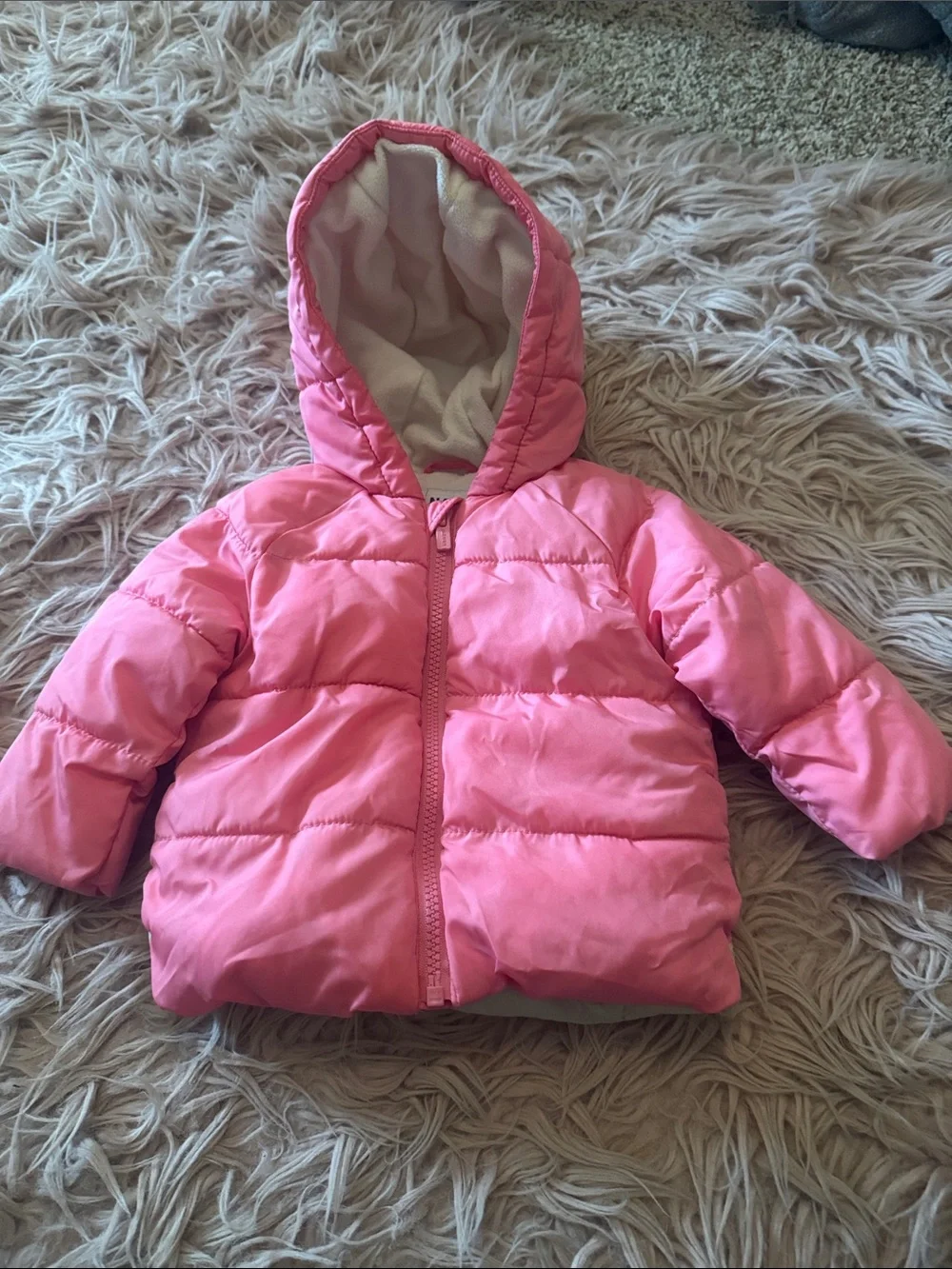 Girls Pink Puffer Jacket with Rainbow Back